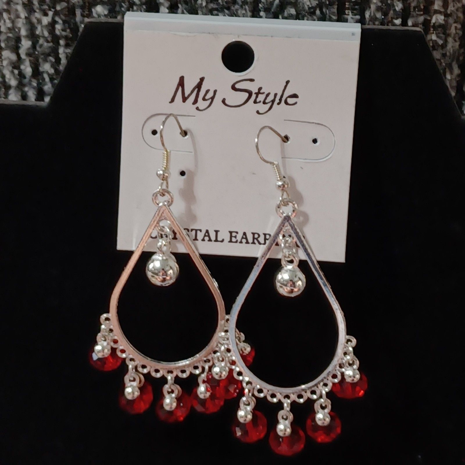 My Style Silver-Toned Red Beaded Chandelier Earrings